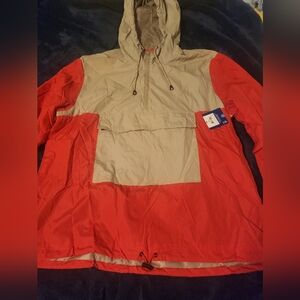 NWT Arizona Jean Co Red and Tan Men's Hooded Windbreaker Jacket Size L